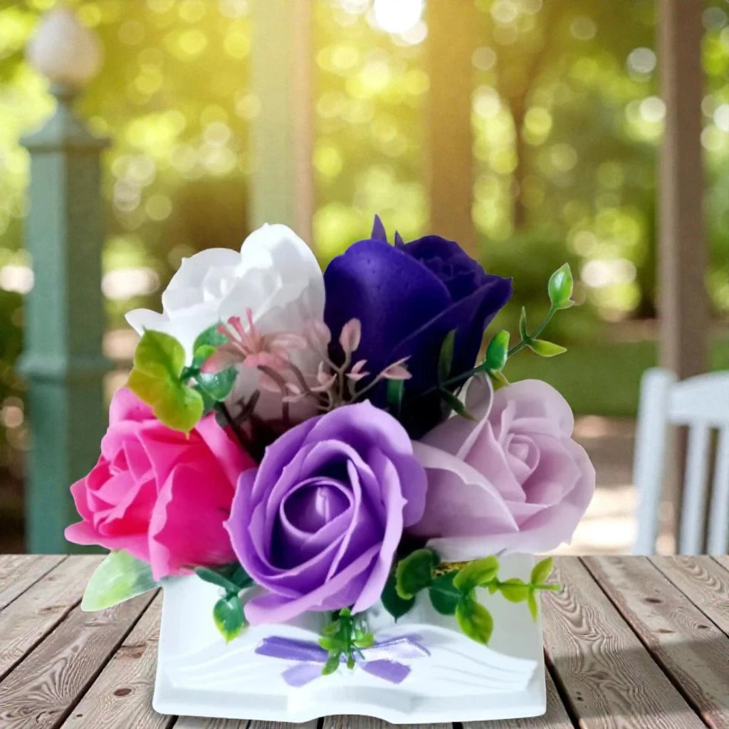 5 ароматни сапунени рози в керамична кашпа-КНИГА