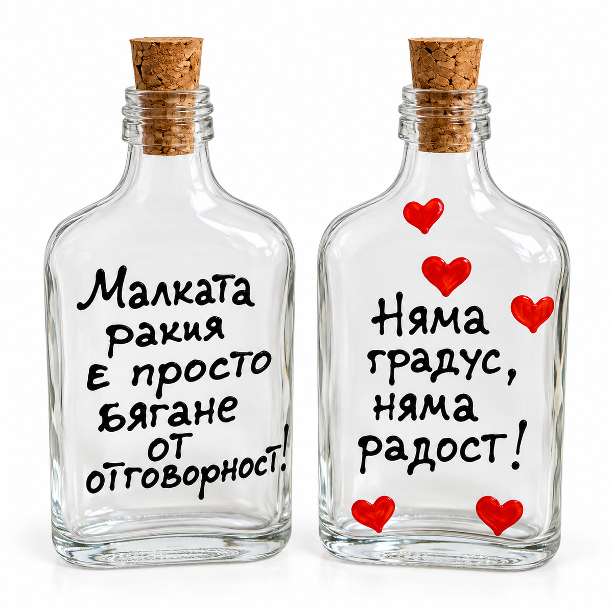 Мини стъклени бутилки със шеговит надпис