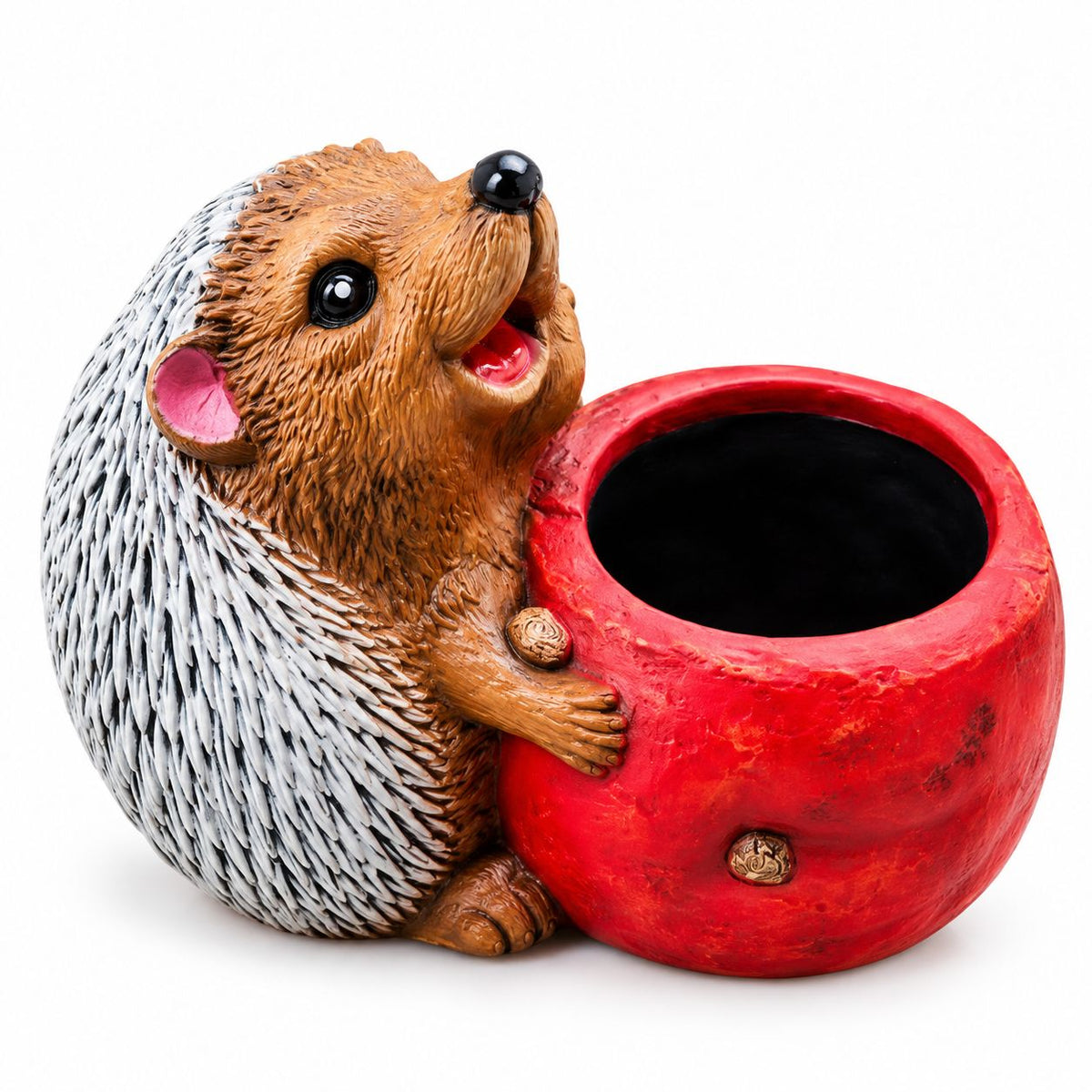 Кашпа-таралеж с ябълка -градинска фигура от троянска керамика