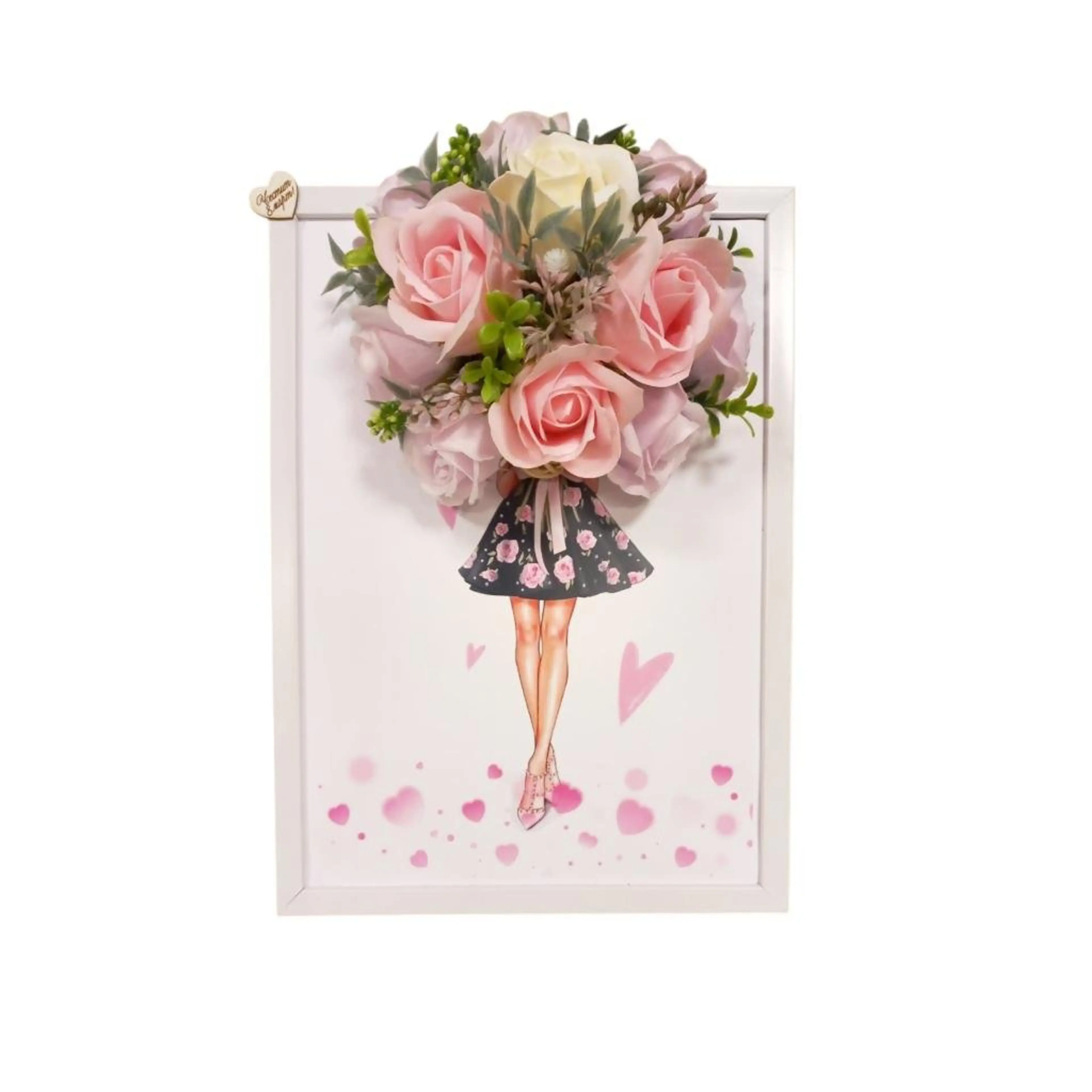 3D арт картина 8ми март - с ароматни сапунени рози-Момиче и сърца