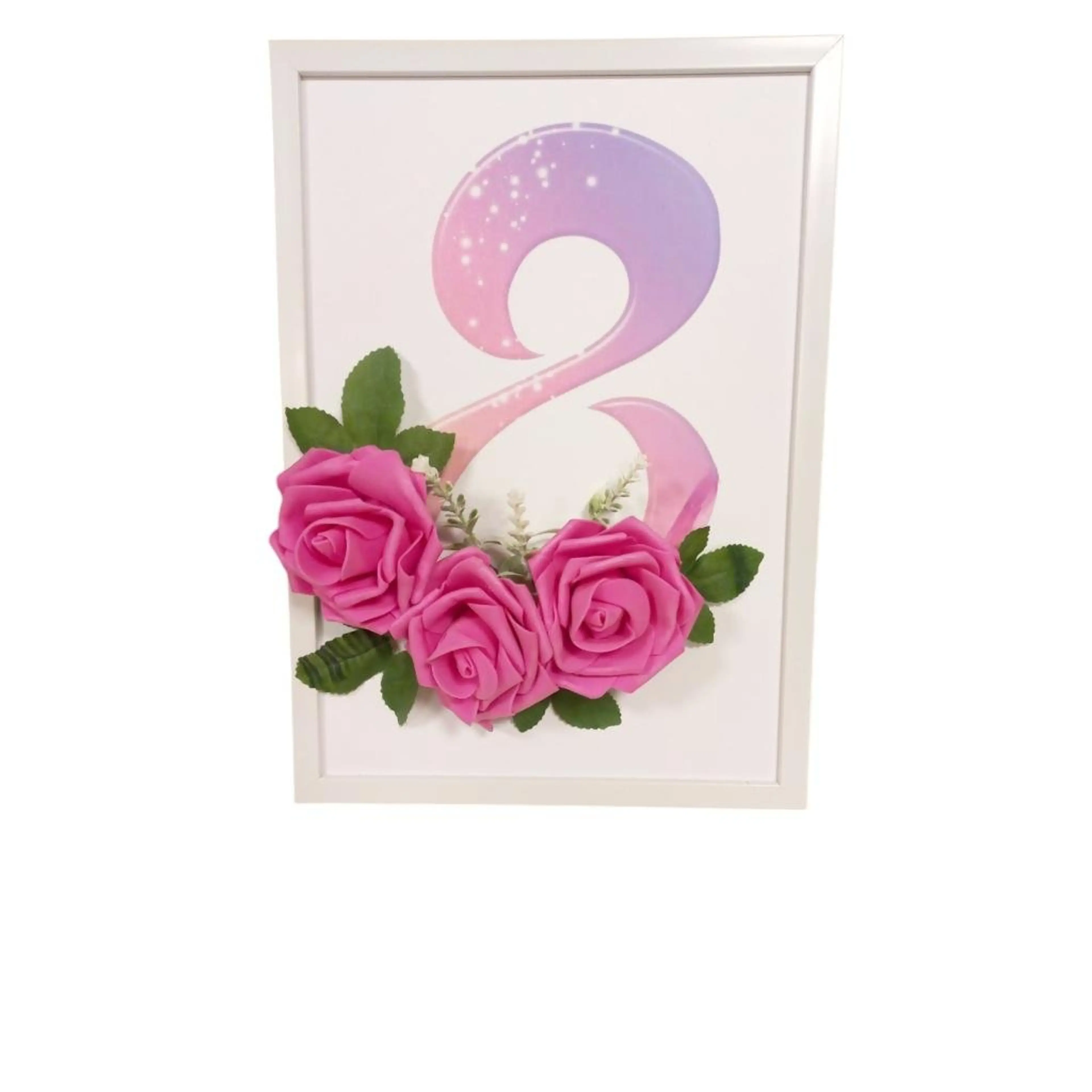 3D арт картина 8ми март - с вечни рози от фоам-Осмица- формат А4