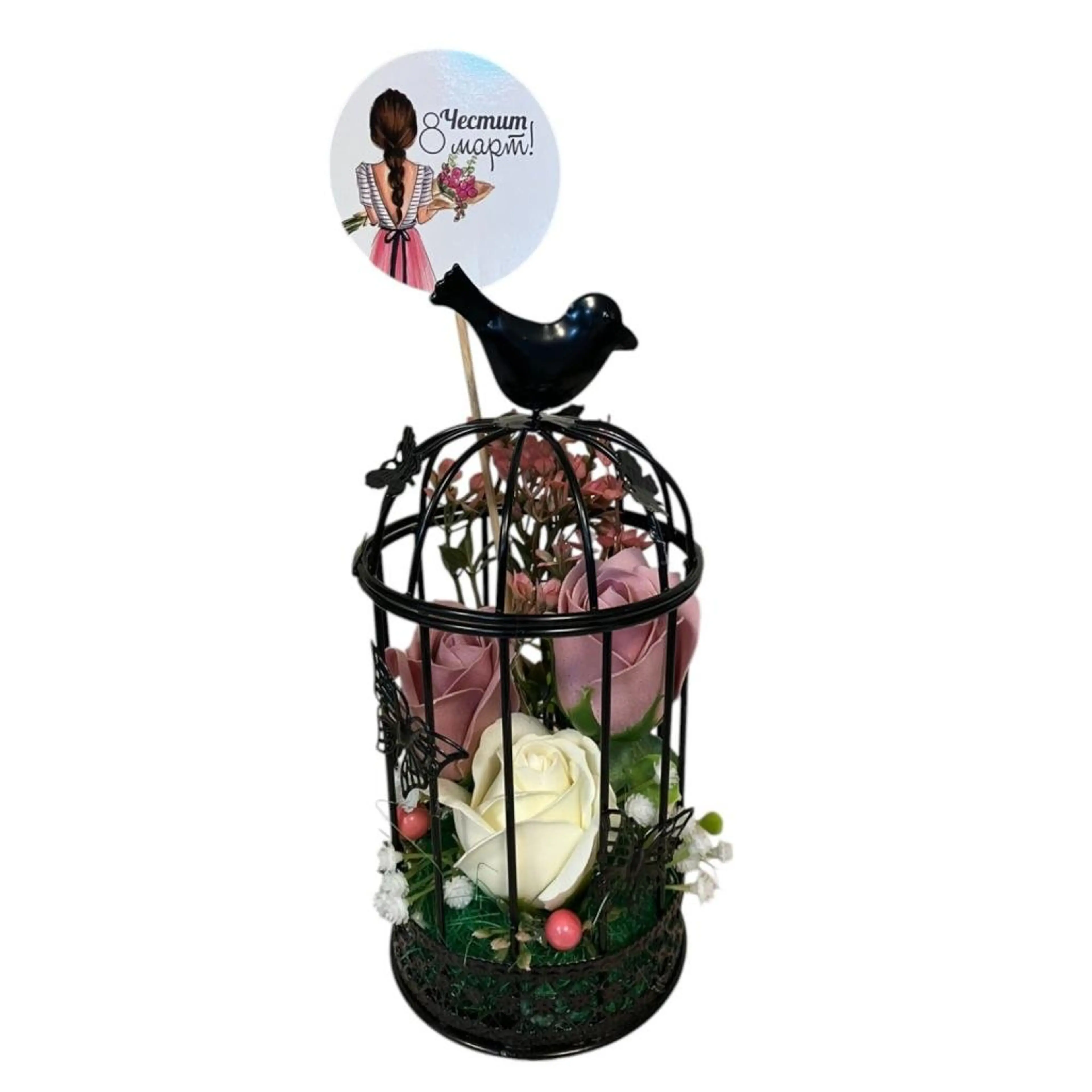 Арт-декорация с вечни ароматни сапунени рози - с пиче и клетка