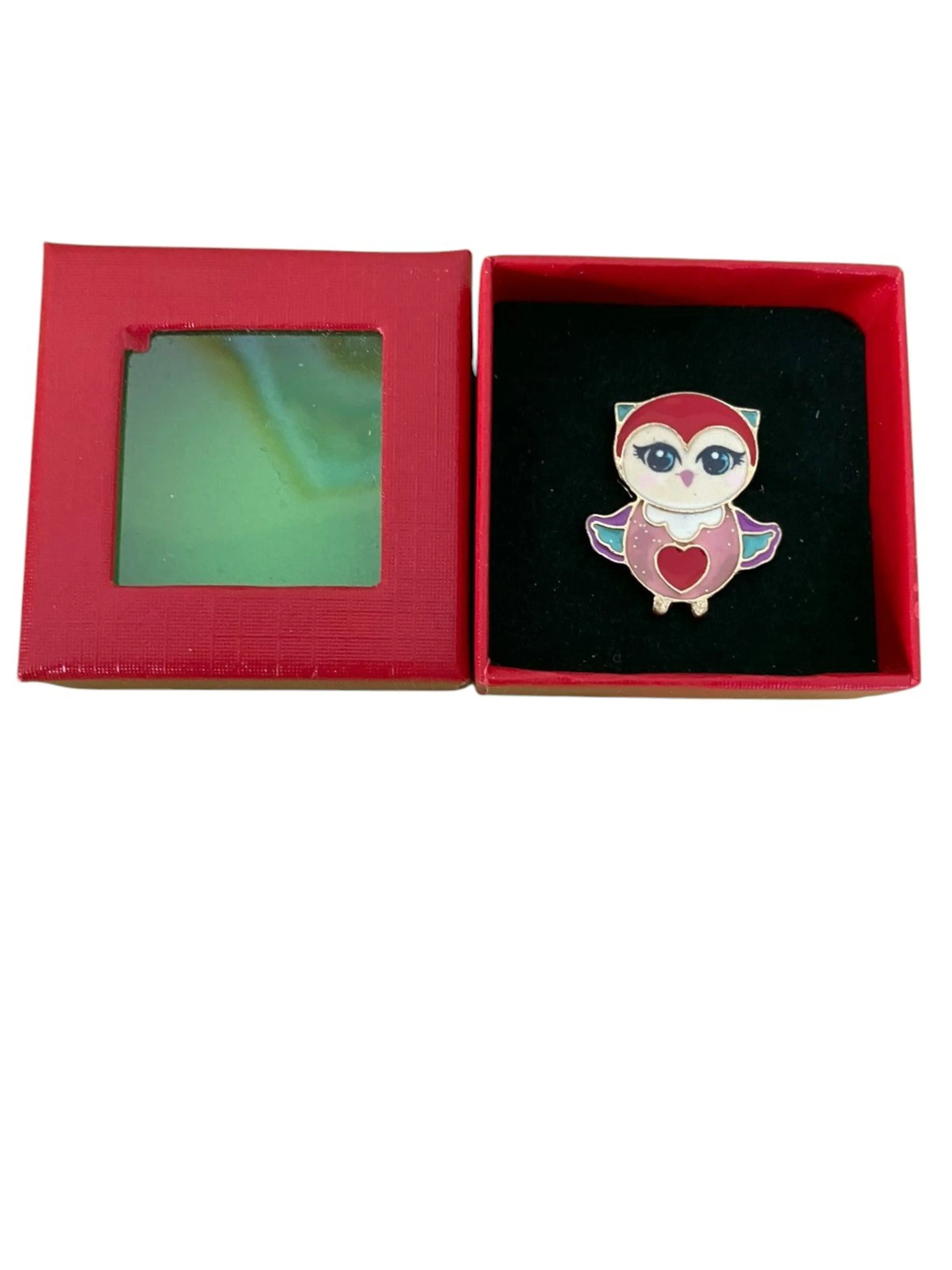 Дамска брошка в кутия - Бухал със сърце