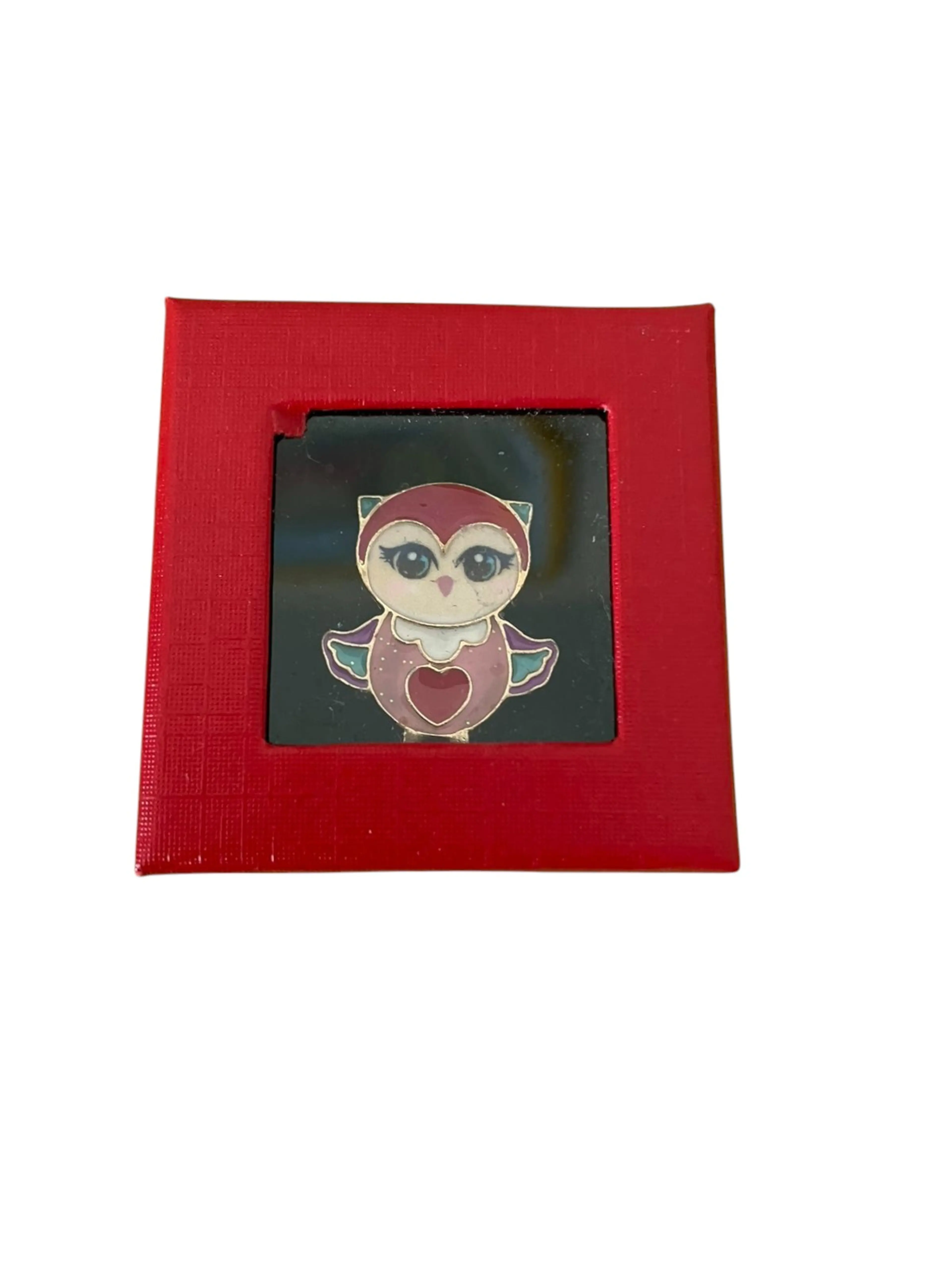 Дамска брошка в кутия - Бухал със сърце