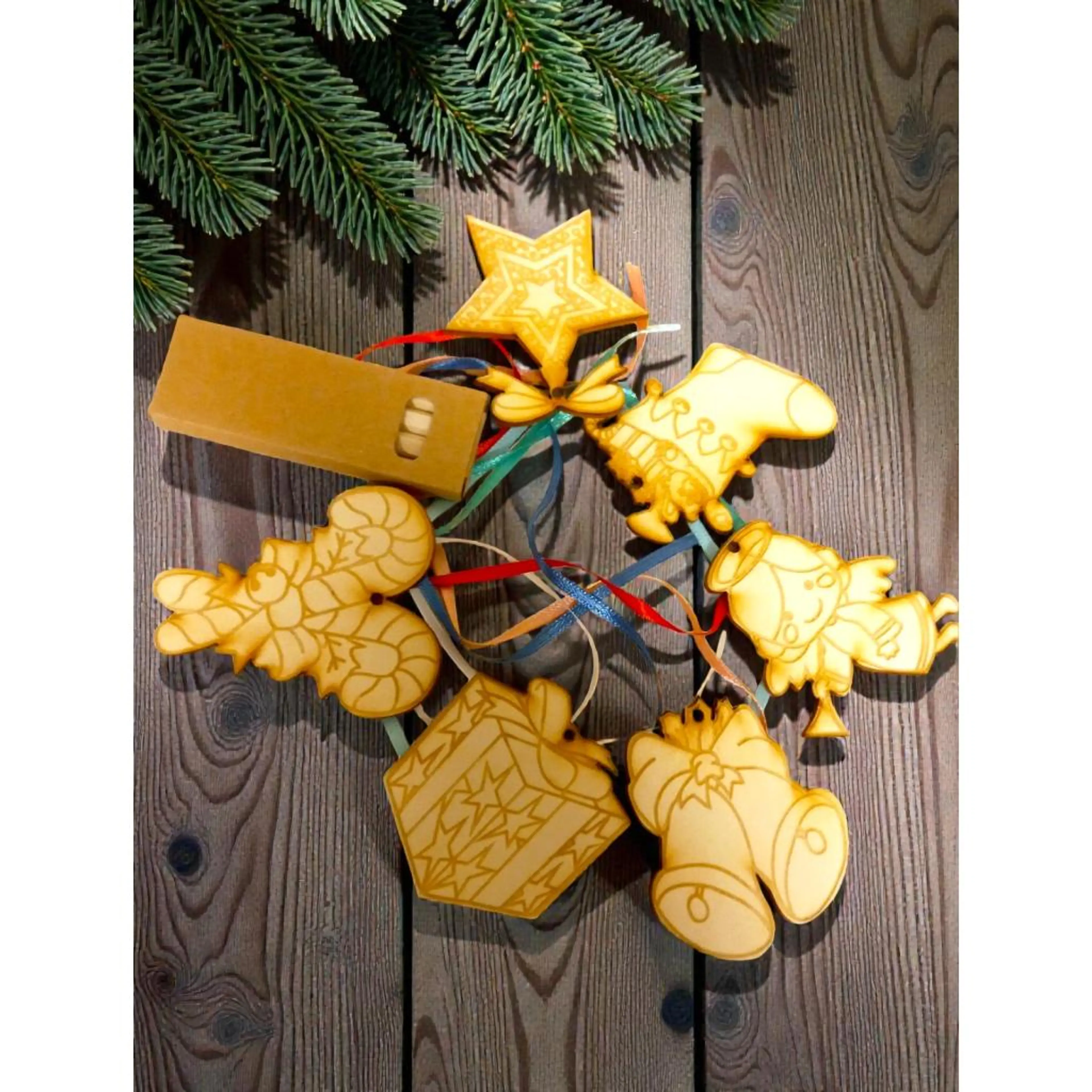 Детски Креативен Коледен Комплект - Коледни символи-комплект от 6 фигурки и моливи