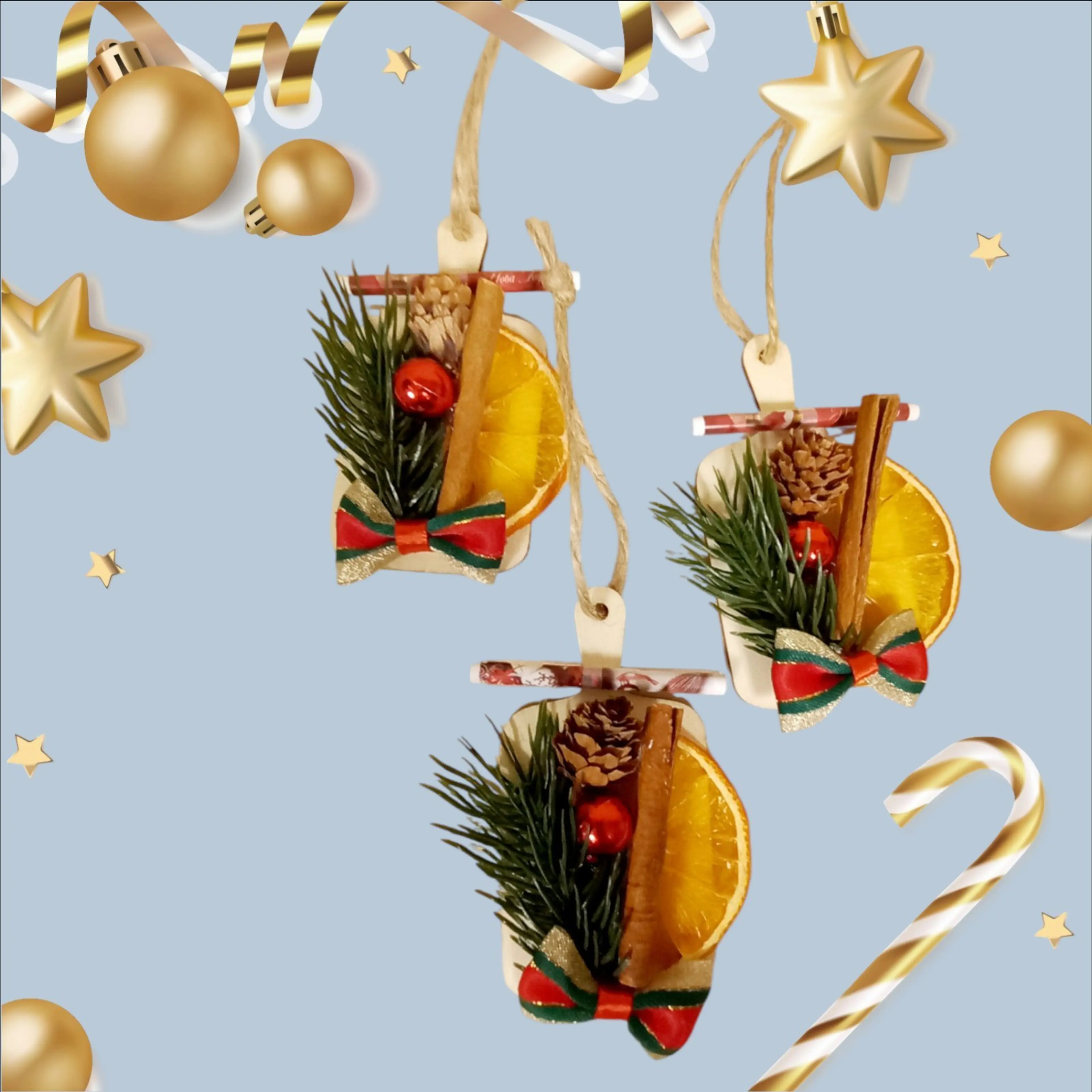 Коледни ароматни късмети - канела и портокал - комплект от 3 броя