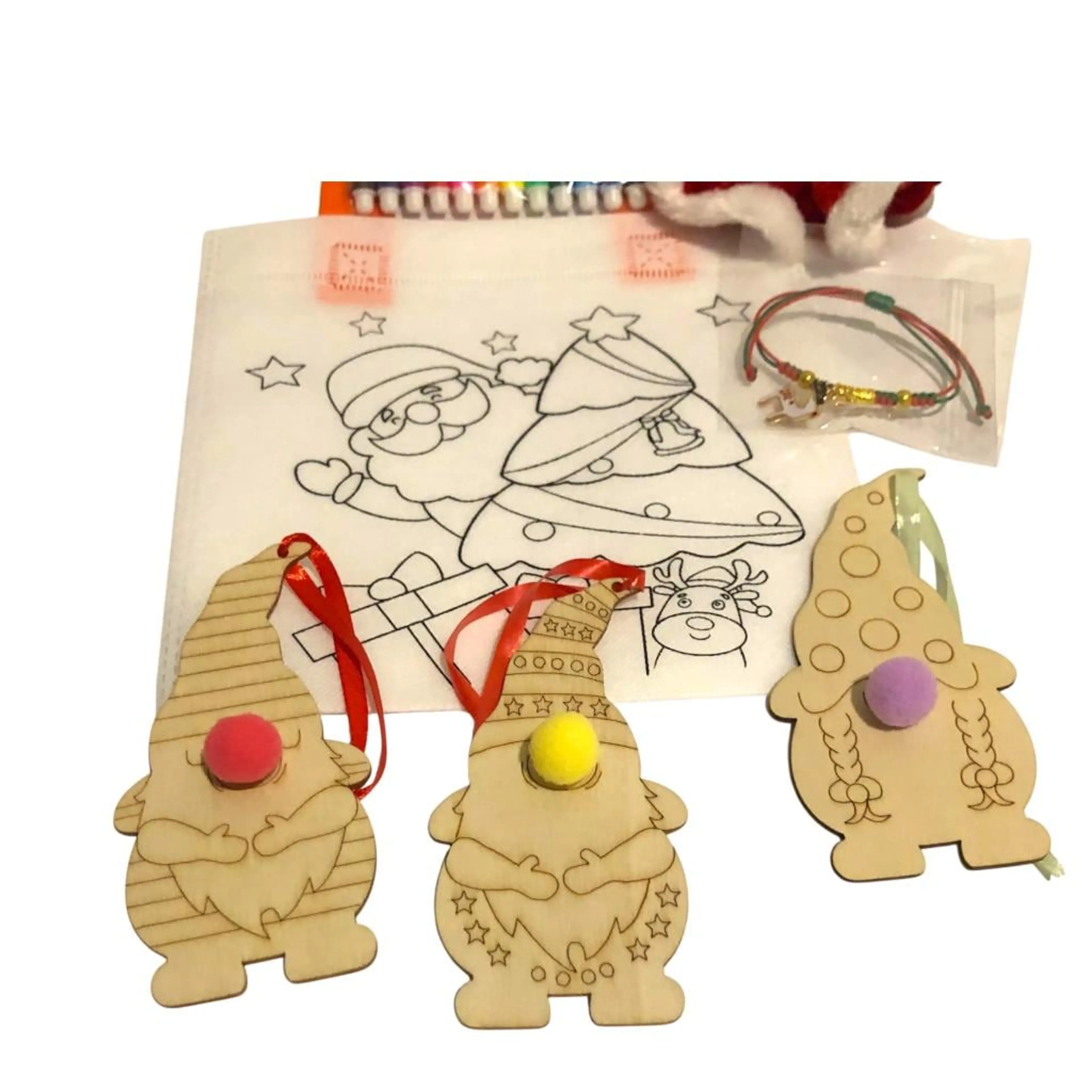 Креативен коледен детски комплект за оцветяване- Торбичка и джуджета