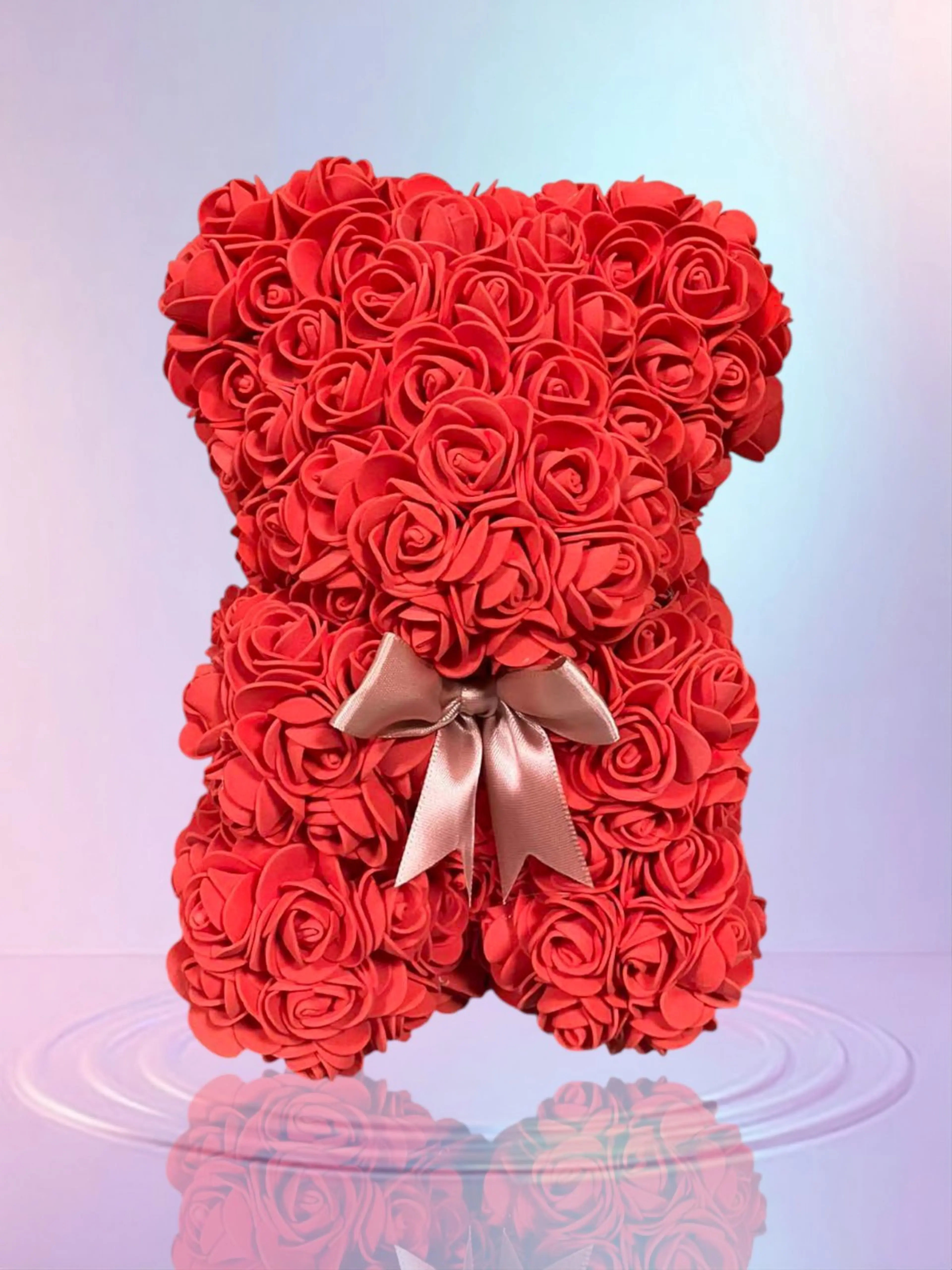 Мече с рози- Червено - Обичам те