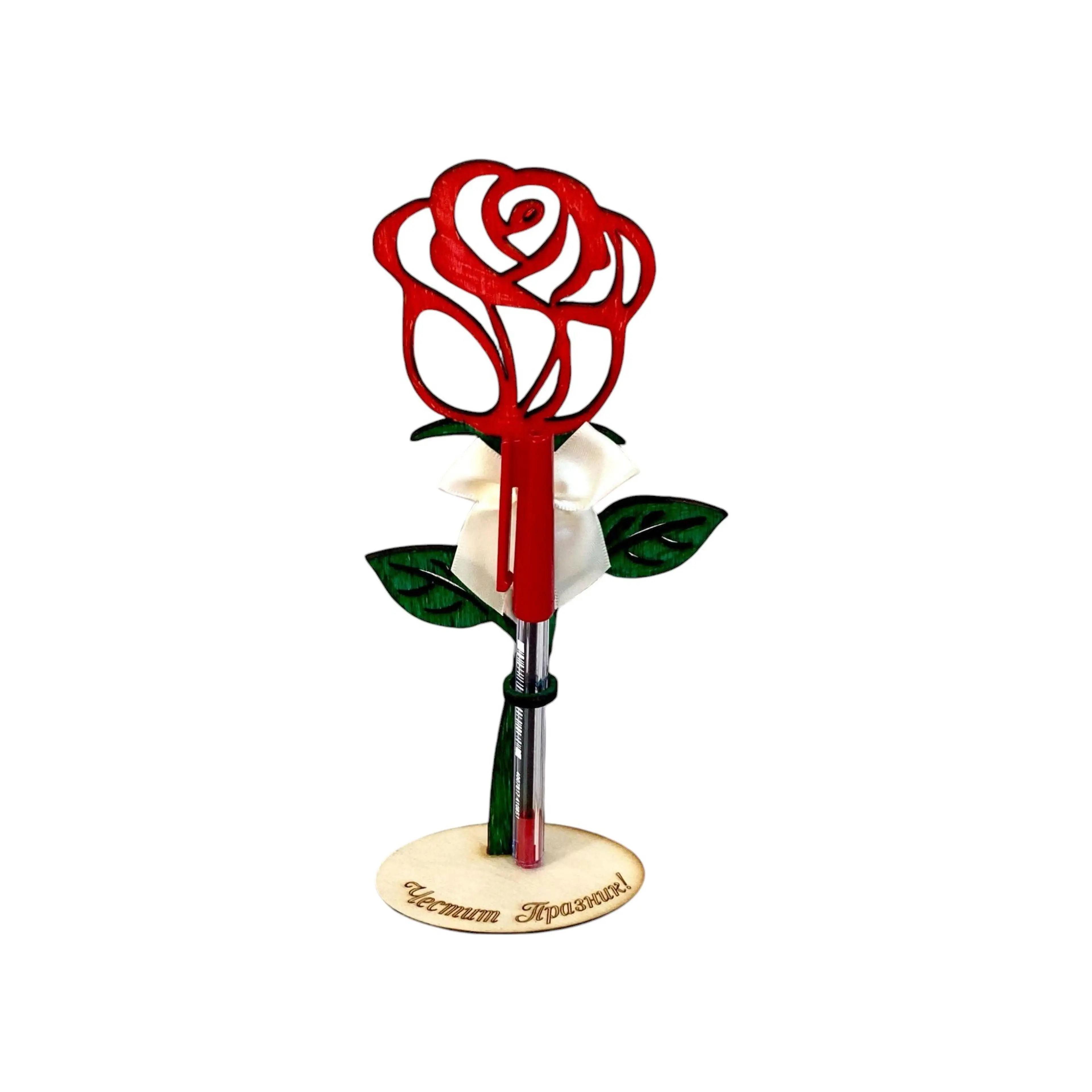 Подарък за 8ми март- дървина роза, поставка за химикал