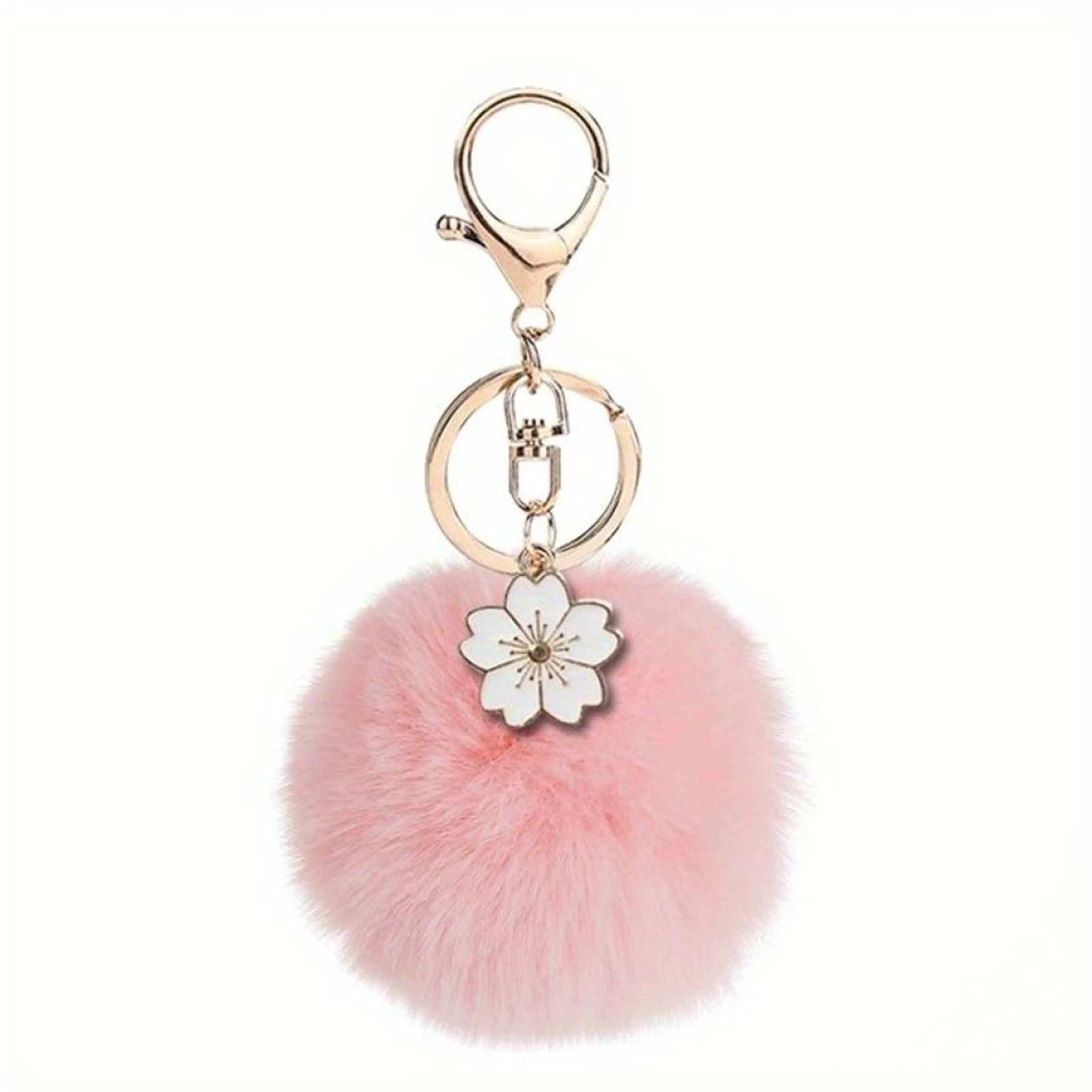 Пухкав Помпон Ключодържател - цвят розов и цвете