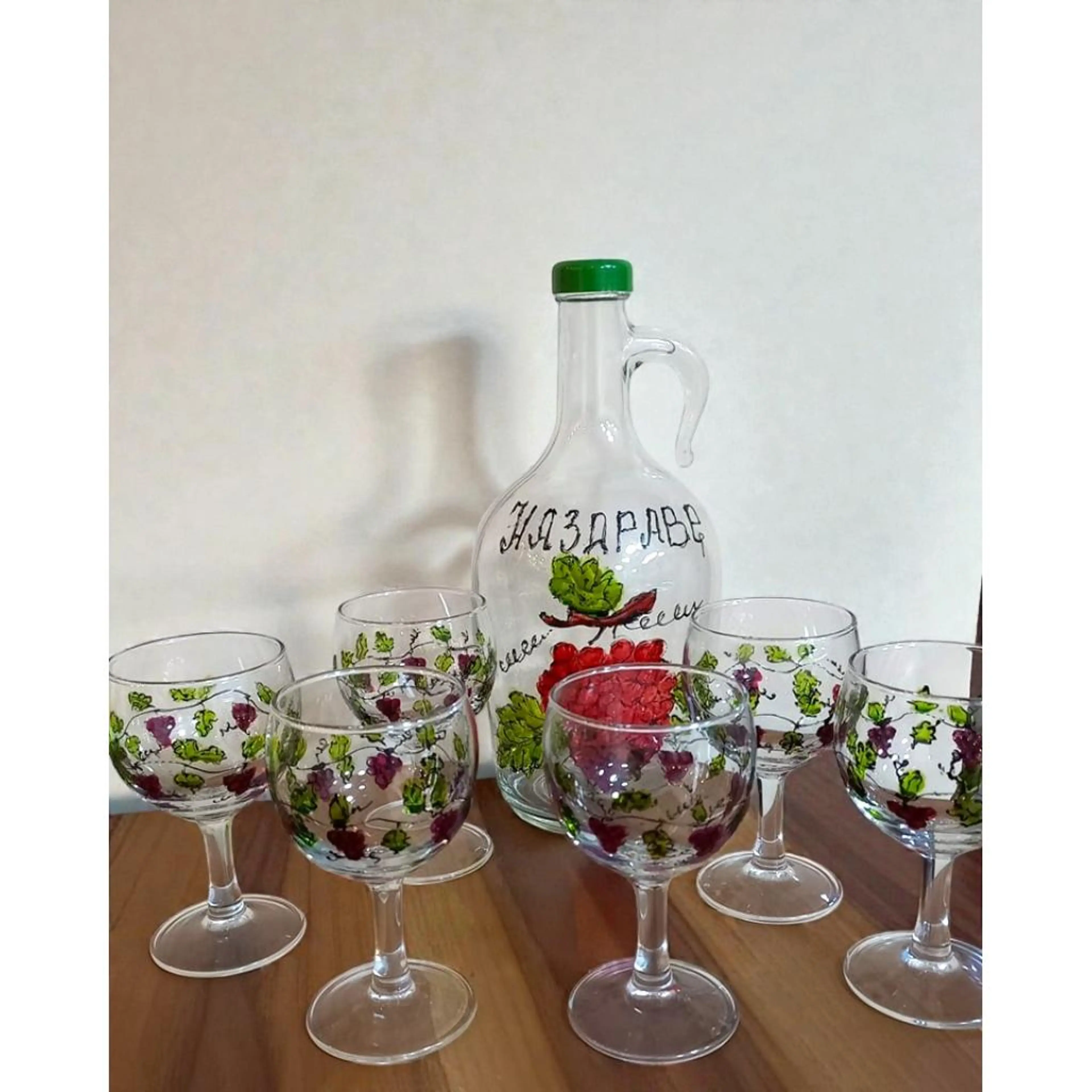 Ръчно рисувани чаши комплект с дамаджана