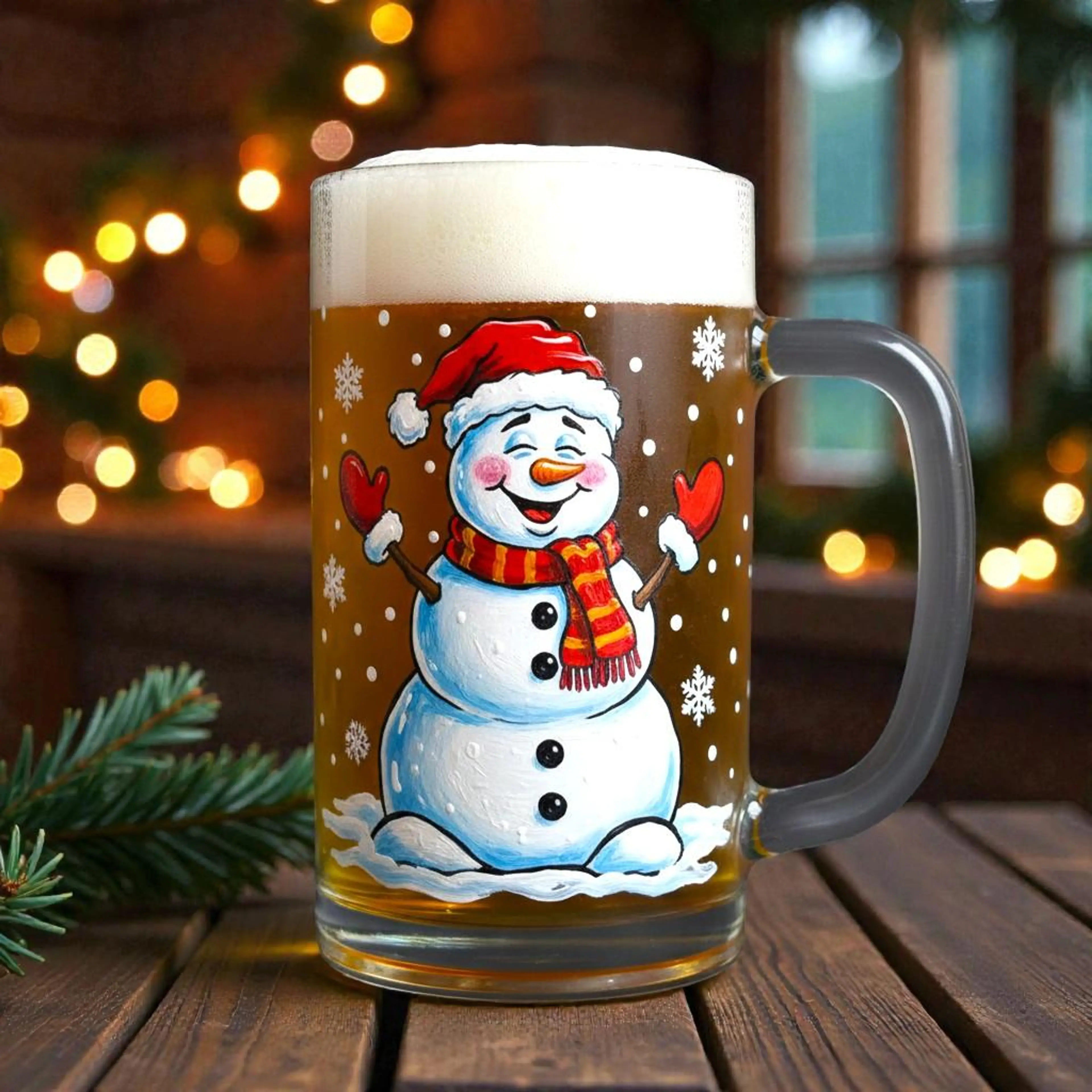 Ръчно Рисувана Чаша за Бира "Веселият Снежко"