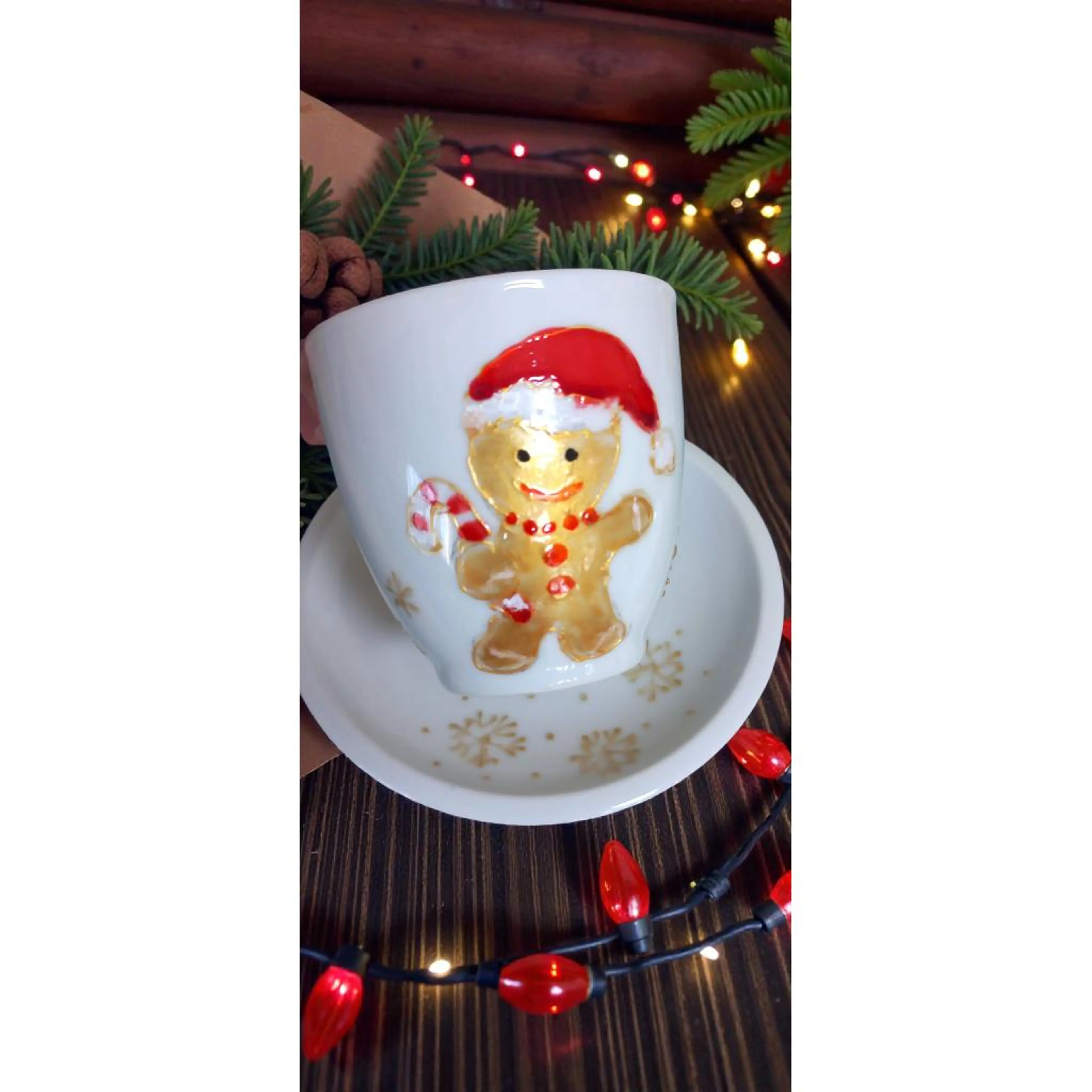 Ръчно Рисувани Коледни Чаши за чай/кафе/ комплект 1 брой